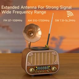 Vintage Draagbare Draadloze Radio - AM/FM/SW Radio Met Bluetooth - Met USB en Oplaadbare Batterij - Antenne, AUX & TF Kaart Afspeelbaarheid - Draadloze Connectiviteit - Geschikt Voor Ouderen - Ideaal voor Thuis & Buitengebruik - Perfect Cadeau — thumbnail 3
