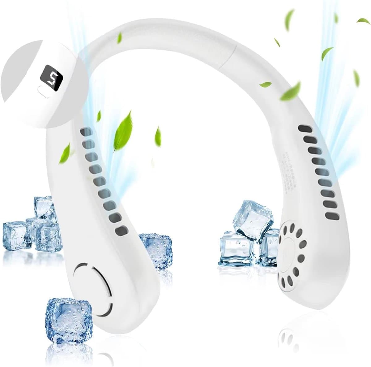 Nekventilator - Oplaadbaar - Unisex - Draagbaar - Handsfree en bladloos - Persoonlijke koelventilator met LED-display - 5 snelheden - Draagbare hangventilator - Voor reizen/wandelen/sporten/koken - Wit — afbeelding 1