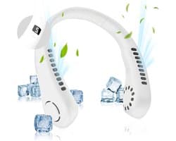 Nekventilator - Oplaadbaar - Unisex - Draagbaar - Handsfree en bladloos - Persoonlijke koelventilator met LED-display - 5 snelheden - Draagbare hangventilator - Voor reizen/wandelen/sporten/koken - Wit — afbeelding 1