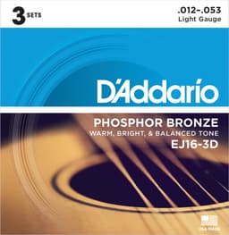 D'Addario EJ16-3D Phosphor Bronze Westernsnaren 3-Pack (12-53) — thumbnail 1