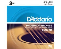 D'Addario EJ16-3D Phosphor Bronze Westernsnaren 3-Pack (12-53)