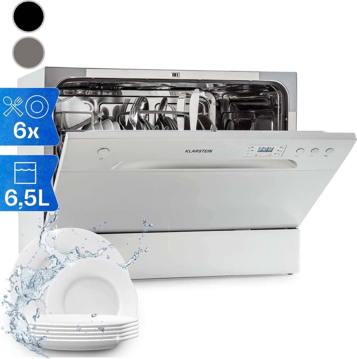 Klarstein Vaatwasser mini- voor 6 couverts, stille UV-vaatwasser, compact met 6 wasprogramma's, kleine tafelvaatwasser voor thuis, kantoor, camping, mini-vaatwasser met wateraansluiting - Vaatwasmachine - 6 Maatgedekken 45 cm 1380W - AquaStop Inbouw — afbeelding 1