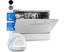 Klarstein mini-vaatwasser voor 6 couverts, stille UV-vaatwasser, compact met 6 wasprogramma's, kleine tafelvaatwasser voor thuis, kantoor, camping, mini-vaatwasser met wateraansluiting