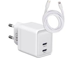 Next-Gen Dubbele USB C Snellader + USB-C 8 Pin Kabel - 1 Meter - GaN Technologie - Oplader Geschikt voor iPhone, iPad met Lightning Poort