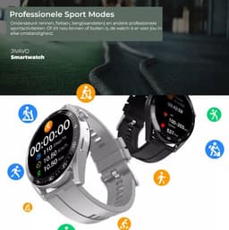 JIVAVO Smartwatch - HD - Bluetooth - Stappenteller - Bloeddruk - EGS - Muziek - Fitness - Slaapritme - Timer & Stopwatch - Waterproof - Sport - Draadloos opladen - Bericht - Horloge -Voice Assistant - Full Touch & Knoppen - Korting - Watch Men Zwart — thumbnail 3