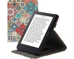 kwmobile e-reader hoesje geschikt voor Kobo Clara 2E hoes - Ereader flip case met standaard - Kunstleren e reader cover - Marokkaanse Tegels Bont design in blauw / rood / lichtbruin