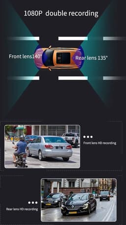 TechU™ Dashcam Camera – M45 Zwart – Dashboardcamera met Achteruitrijcamera – 3 inch Beeldscherm Full HD 1080P – 140° Wijdhoeklens – G-sensor – Loop recording – Bewegingssensor – Parkeermodus – Voor Auto — thumbnail 2
