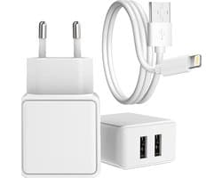 Phreeze 12W USB Oplader met 2 USB-A Poorten + USB naar 8-PIN Kabel 2 Meter - 12 Watt - Geschikt voor oudere iPhone en iPad modellen