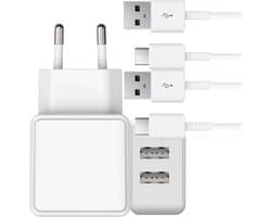 Gecertificeerde Dubbele USB Adapter + 2x USB naar USBC Kabels - 2 Meter -12W Oplader - Universeel