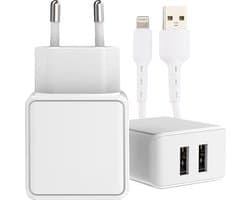 2.1A USB Snellader + USB naar 8-PIN Kabel - 1 Meter - 12W Fast Charger - Geschikt voor iP SE, 7, 8, X, Xr, Xs, Xs Max, 11, 12, 13, 14
