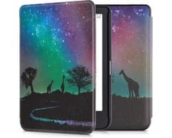 kwmobile e-reader hoesje geschikt voor Tolino Shine 3 hoes - E reader flip case met magnetische sluiting - Ereader cover - Sterrenhemel Giraffe design in zwart / donkerblauw / roze