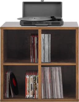 VDD Vinyl - Platenspeler Meubel - Lp kast - Vinyl kast - Platenspeler kast - Lp meubel - Platen kast - Vinyl opberg systeem - Lp platen opbergkast - Opbergen lp vinyl platen - Vinyl opbergkas - Vinyl houder - 4 open vakken - 70 x 70 x 34 cm - bruin — thumbnail 1
