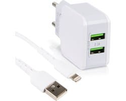 2 Poorten USB Lader + Kabel - Geschikt voor oudere iPad, iPhone - Oplader - 1 Meter