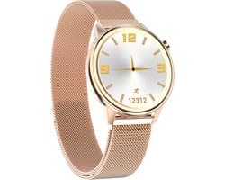 Belesy® MOON - Smartwatch Dames - Horloge - Stappenteller - Lichaamstemperatuur - Bloeddruk - Zuurstofgehalte - Ademhaling - Full Touch - Diverse Wijzerplaten - Mutli sport - Milanees - Staal - Rose Goud - Moederdag