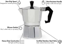 Mokapot - Waterreservoir 100 ml - Gegoten Aluminium - Zilver - Voor Gas, Elektrische en Keramische Kookplaten - Niet voor Inductie — thumbnail 2