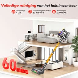 Adormii Steelstofzuiger Draadloos – 50000Pa Sterke Zuigkracht – 60 Min Accuduur – Anti-haarwikkel Vloerborstel – 4 HEPA-filters – 1,6 L Stofreservoir – Groene LED Stofdetectieverlichting – Goud — thumbnail 3