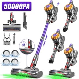Adormii Steelstofzuiger Draadloos – 50000Pa Sterke Zuigkracht – 60 Min Accuduur – Anti-haarwikkel Vloerborstel – 4 HEPA-filters – 1,6 L Stofreservoir – Groene LED Stofdetectieverlichting – Goud — thumbnail 1