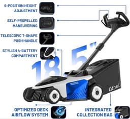 Grasmaaier – Elektrische Maaier – Zelfrijdende Grasmaaier – Accu Grasmaaier – Mulchmaaier – 43 cm Maaibreedte – 2 x 20V Accu’s, 6 Elektrische Maaihoogtes — thumbnail 1