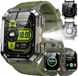 Robuuste Militaire Smartwatch voor Heren – Sporthorloge - Bluetooth - Bellen|opnemen - Bloeddrukmeter - SpO2 - 2,01-inch scherm - Fitnesstracker - stappenteller meter - Outdoor Smartwatch - Geschikt voor iOS/Android - Groente — thumbnail 1