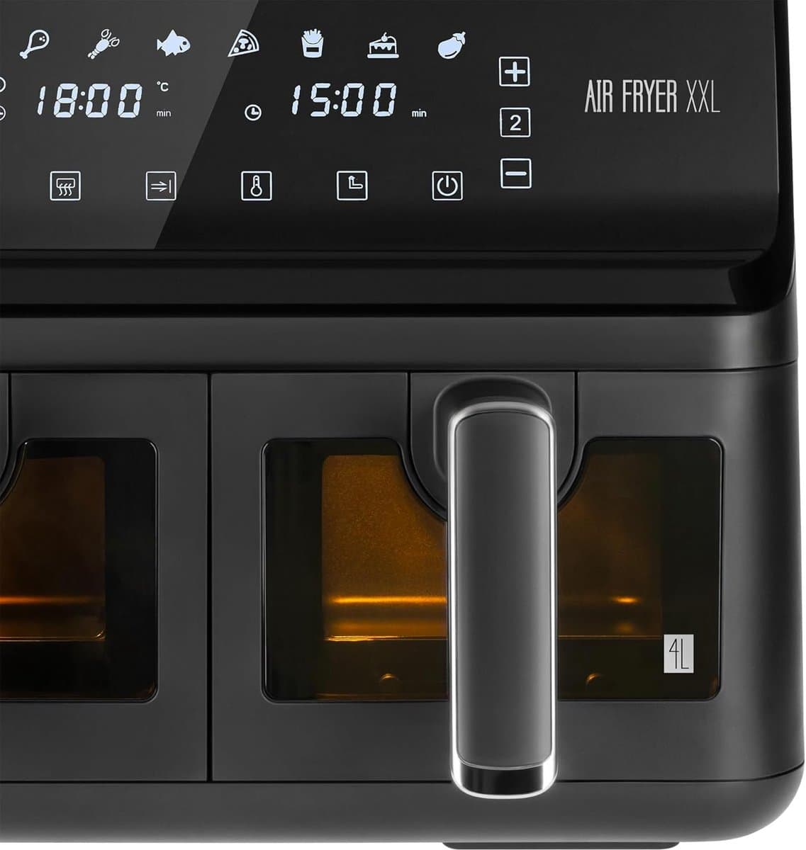 Heteluchtfriteuse XXL - Dubbele Kamer - Gezond Koken - Twee Manden - 8 Liter - Zwart — afbeelding 1