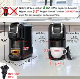5-in-1 Multifunctionele koffiezetapparaat warm/koud, cappuccino en Nespresso-compatibel, compact, geschikt voor ESE-pads en gemalen koffie, voor cafetaria’s, 20 bar, zwart, H2B — thumbnail 5