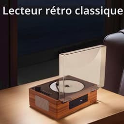 Draagbare cd-speler met Bluetooth en luidspreker, kleine retro dvd-speler met afstandsbediening, ondersteunt USB/AUX/Type-C, oplaadbare muziekspeler, 3,5 mm AUX desktop cd-speler (bruin) — thumbnail 2