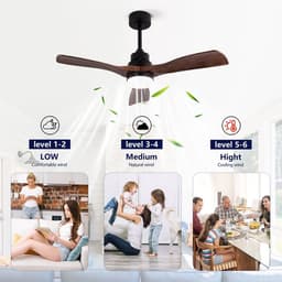 DESMIU Plafondventilator Met Verlichting – 107 cm – ABS – Mat Zwart En Donker Walnoot – 6 Snelheden, LED En Afstandsbediening — thumbnail 5