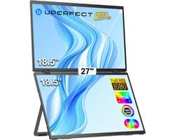 UPERFECT 18,5" Dual Draagbare monitor Delta Max 100Hz 100% sRGB tweede scherm met standaard, 1000:1-contrast, 178° kijkhoek en VESA-bevestiging voor laptop/Switch/MacBook
