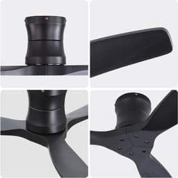 DESMIU Plafondventilator – Omkeerbaar – 132,08 cm – Hout – Mat Zwart – Zonder Verlichting – Met Afstandsbediening en Tijdschakelaar — thumbnail 2