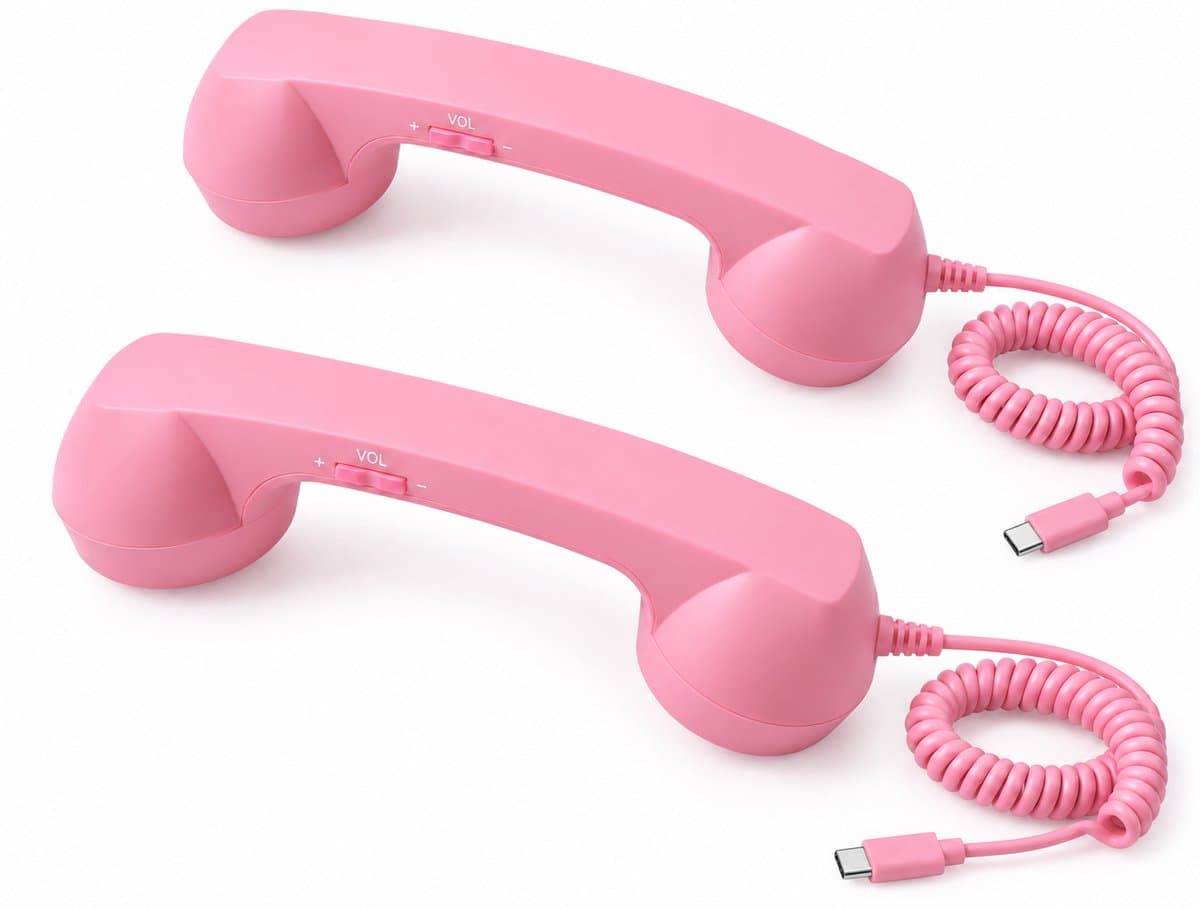 Retro Telefoonhoorn - Geschikt voor iPhone & Android - USB-C Bedrade Telefoonhoorn met Microfoon - Vintage Handset voor Bellen, Videogesprekken, Vergaderingen & Online Conferenties - Roze（2 Stuks） — afbeelding 1