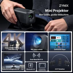 Mini-beamer - Wit - Draagbare Projector met Android 14 en Geïntegreerde Apps - Voor Thuisbioscoop en Gaming — thumbnail 2