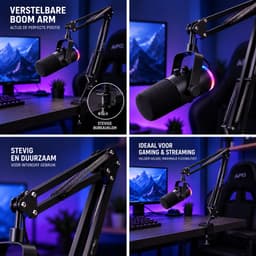 APO Electronics®- Studio 1T - USB / XLR Gaming Microfoon met Boom Arm - RGB - Streaming & Podcast Microfoon - Volume & Echo - Zwart — thumbnail 4