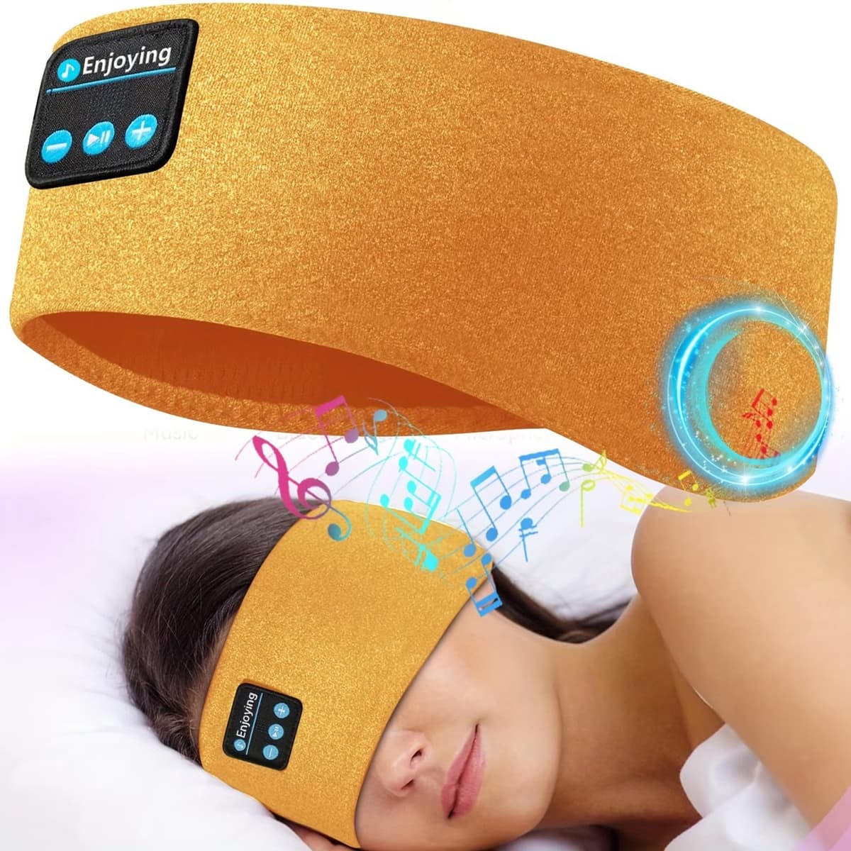 Oranje Draadloze Slaapkoptelefoon – Bluetooth Hoofdband voor Zijslapers – Ruisonderdrukking – Ultradun Ontwerp — afbeelding 1