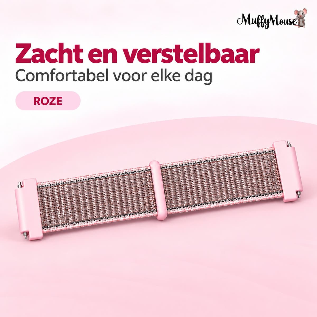 MuffyMouse D8 Horlogebandje – Smartwatch Bandje voor GPS Horloge Kind – Kinder Smartwatch – Geweven – Roze — afbeelding 1