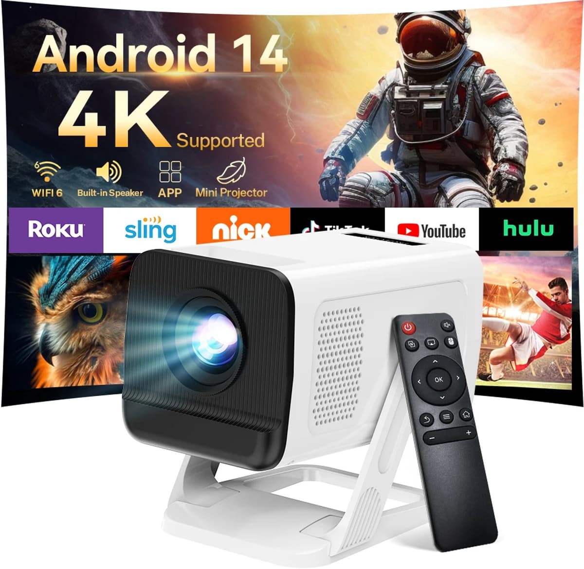 Mini beamer - Mini projector - draagbare beamer - WiFi 6 & Bluetooth 5.0 - 4K support - korte projectieafstand - Home Cinema — afbeelding 1