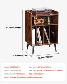 VEVOR Platenspelerstandaard Vinylopslag 3-Laags 150 Albums Hout — thumbnail 2