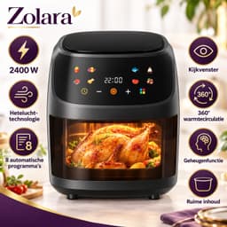 Zolara Heteluchtfriteuse 8 liter - 2400 W - Digitale Airfryer met Kijkvenster, 8 Automatische Programma's en 360° Heteluchtcirculatie — thumbnail 1
