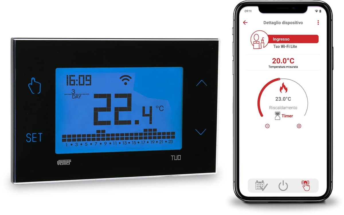 VE793800 Smart WiFi thermostaat, wifi, kamerthermostaat, digitaal programmeerbaar met lcd-display, elektrische vloerverwarming, verwarmingsbesturing via app, zwart — afbeelding 1