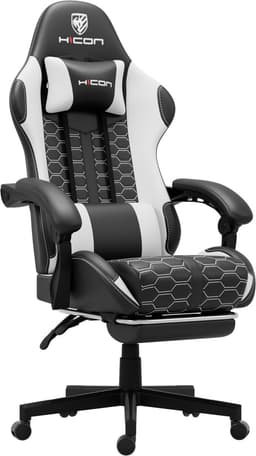 HICON® Gamestoel – Gaming Stoel – Gaming Chair met Voetsteun en Lendenkussen | Ergonomische Bureaustoel - Lambeth Wit — thumbnail 2