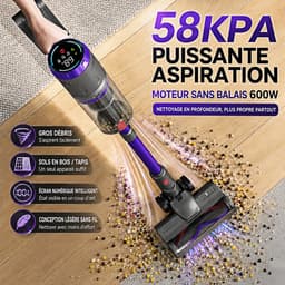 Draadloze Steelstofzuiger S1 Lite – 58 kPa Zuigkracht – 600W – 75 Min Accuduur – 1,6L Stofreservoir – LED Display & Vuilsensor – Zelfstaand – HEPA Filter – Paars — thumbnail 2