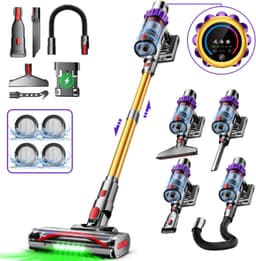 Hiaonyx steelstofzuiger - 9-in-1 steelstofzuiger draadloos - 75000pa - Met dierenborstel - LED Groene Stofdetectielamp - Geschikt voor Tapijten - Harde Vloeren en Dierenharen - 1.8-liter stofopvangbox - Goudkleurig — thumbnail 2