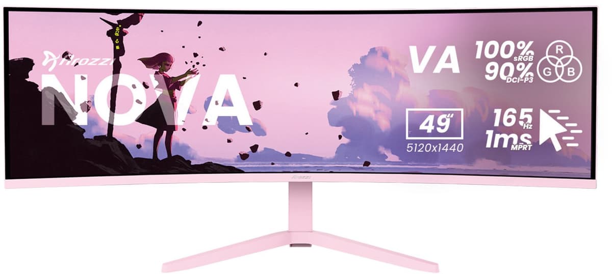 Arozzi Nova 49" v2 Gaming Monitor - Curved - DQHD VA - 165Hz - USB-C - Roze — afbeelding 1