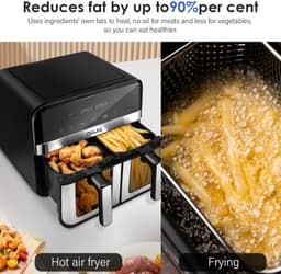 Airfryer met Dubbele Mand 9L – 2x 4,5L Dual Zone Heteluchtfriteuse – Onafhankelijke Bediening – Digitaal Touchscreen – Kijkvenster – 8 Kookprogramma’s – Zwart — thumbnail 3