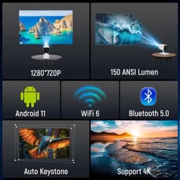 Mini Beamer - 150 ANSI Lumen Wifi6 Bluetooth 5.0 - 1280 x 720 Resolutie - LCD - Draagbaar - Thuisbioscoop — thumbnail 4