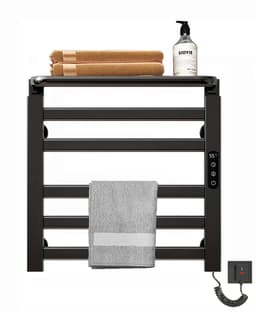 Elektrische handdoekwarmer, klein, 135 W, elektrische handdoekdroger, 50 x 50 cm, handdoekdroger met lcd-touch-bediening, timer, thermostaat, inklapbare plank (zwart) — thumbnail 1