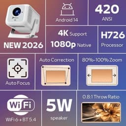 Beamer Full HD 1080p - 420 ANSI Lumen Android 14 - 1920 x 1080 Resolutie - LED - Wit - Voor Thuisbioscoop — thumbnail 3