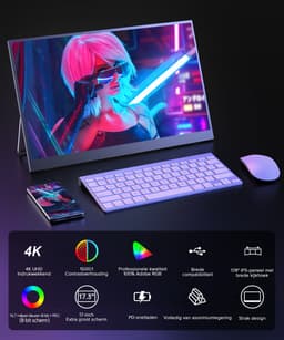 UPERFECT 4K UHD 17,3-inch draagbare monitor, 500 cd/m², USB-C en Mini HDMI, geschikt voor laptop, smartphone, Switch en PS4/5; voorzien van een metalen behuizing en ondersteuning voor VESA-montage. — thumbnail 2