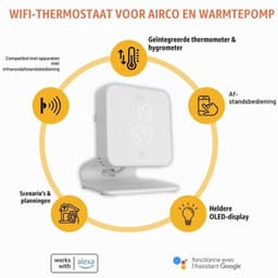 WLAN-thermostaat voor airconditioners en lucht-warmtepompen, afstandsbediening, spraakbediening, thermometer en hygrometer — thumbnail 1