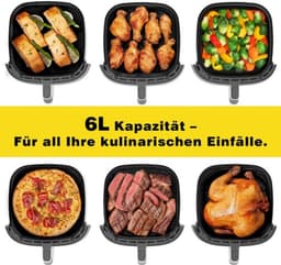XL Airfryer 6L, heteluchtfriteuse met 9 programma's, heteluchtfriteuse met digitaal display, warmhoudfunctie, 1650 W, metalen binnenruimte, zonder PFAS, voor gezond koken, 40-200 °C — thumbnail 3