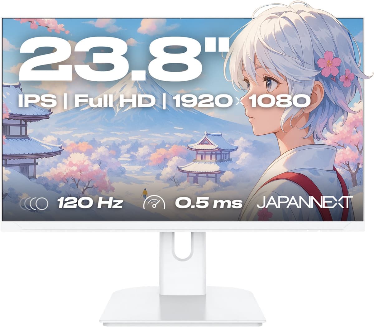 JAPANNEXT Gaming Monitor 23.8" IPS Full HD (1920x1080) 120Hz 0.5ms Wit | Ingebouwde luidsprekers G-Sync/FreeSync | JN-IPS238G120F-W — afbeelding 1